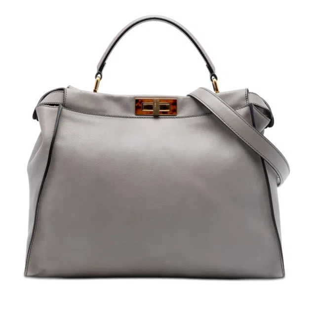 Gray Fendi Large Calfskin Peekaboo Iconic Satchel in Grey Calfskin from Designer Revival