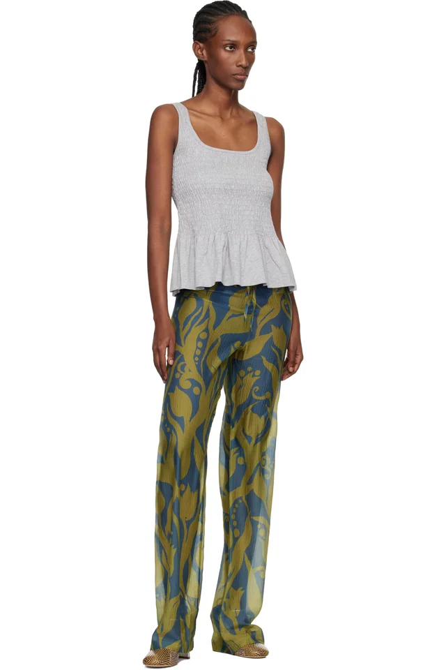Dries Van Noten Gray Shirred Ruffle Top, photo 4 of 4 from SSENSE