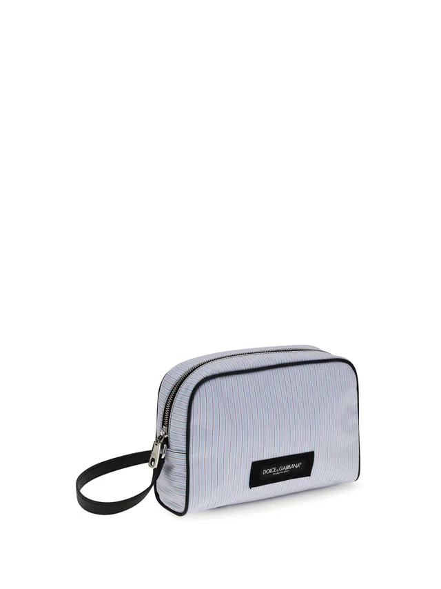 Dolce & Gabbana Striped Poplin And Leather Clutch — Blue Cotton in Blue Leather from HEWI