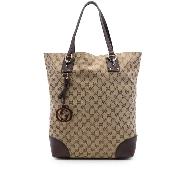 Beige Gucci Large GG Canvas GG Charm Tote in Beige Canvas from Designer Revival