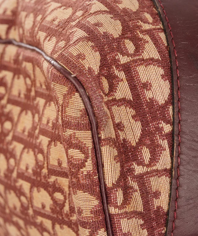 Dior Burgundy and Beige Trotter Monogram Oblique Canvas Boston Bag in Beige Canvas from Luxury Promise, photo 8 of 11