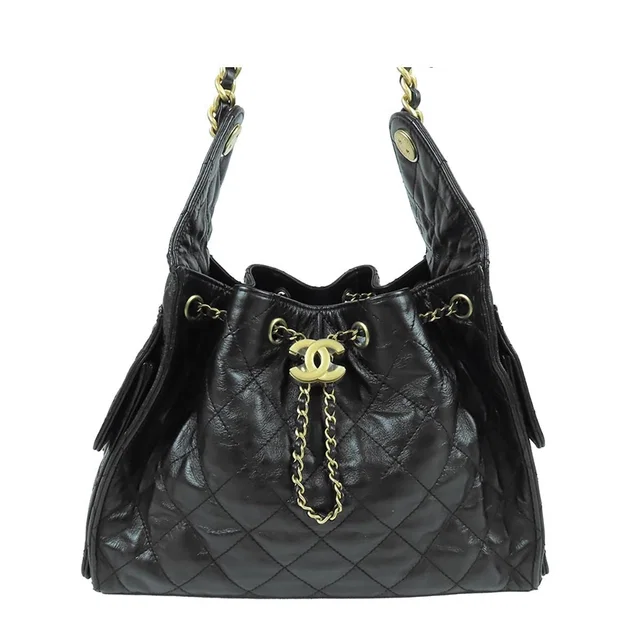 Chanel 25 Black Gold Calfskin Small Chain Shoulder Bag in Black Calfskin from The Reluxe