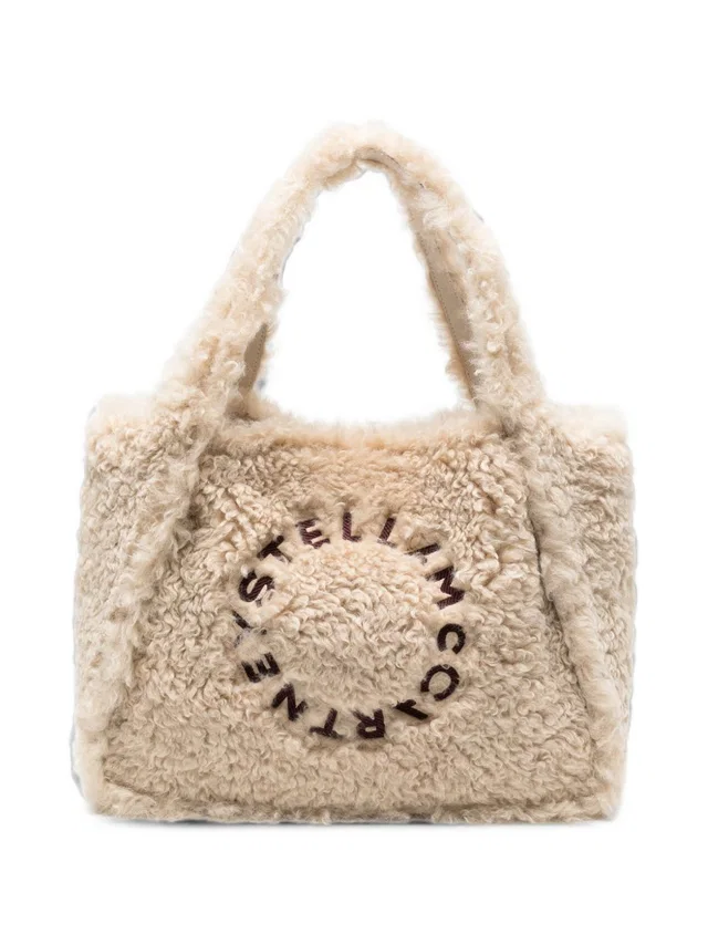 Stella McCartney Logo-Embroidered Shearling Tote Bag — Beige in Beige from HEWI