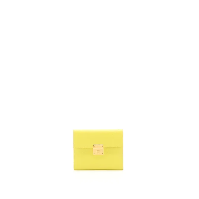 Hermès Mini Clic Card Holder Epsom Yellow GHW Stamp D in Yellow Epsom leather from Emier