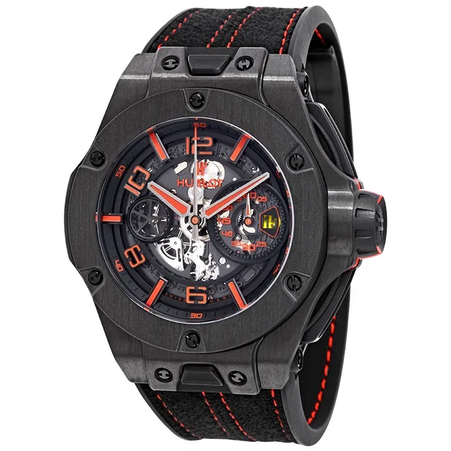 Hublot Big Bang Unico Chronograph Black Skeleton Dial Mens Watch 402.QU.0113.WR in black|red Calfskin from Jomashop.com