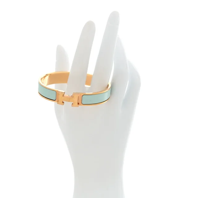 Hermès Enamel Narrow Clic Clac H Bracelet GM Bleu Polaire in Blue from FASHIONPHILE, photo 2 of 4