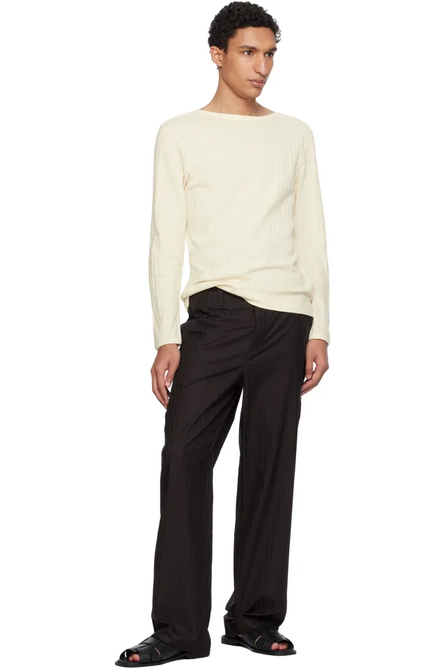 Paul Smith Beige Cotton-Linen Boat Neck Long-Sleeve T-shirt, photo 4 of 4 from SSENSE