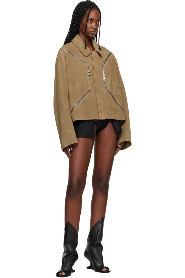 Rick Owens Beige Temple Heizer Mac Suede Jacket, photo 4 of 4 from SSENSE
