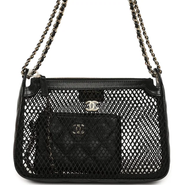 Chanel Clutch with Chain Black Mesh, Shiny Lambskin Gold Hardware in Black Lambskin from Madison Avenue Couture