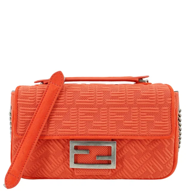 Fendi Baguette Technical Fabric FF Midi Chain Shoulder Bag Orange from Dallas Designer Handbags