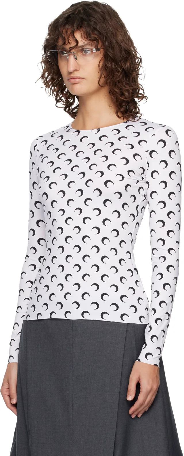 Marine Serre White Recycled Moon Jersey Second Skin Crewneck T-shirt, photo 4 of 5 from SSENSE