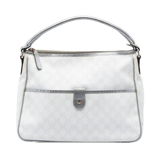 Silver Gucci GG Supreme Joy Handbag in Silver Coated canvas from Designer Revival