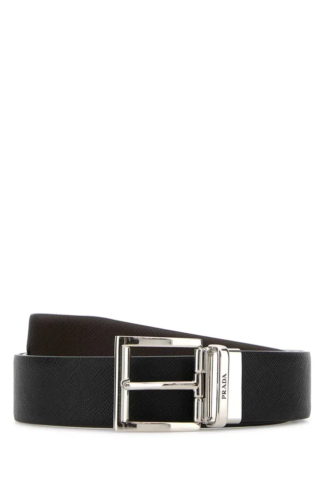 Prada Saffiano Calf Leather Belt — Black in Black Saffiano leather from HEWI