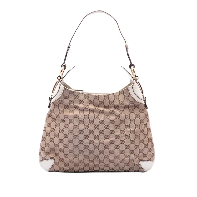 Beige Gucci GG Canvas Horsebit Creole Hobo Bag in Beige Canvas from Designer Revival