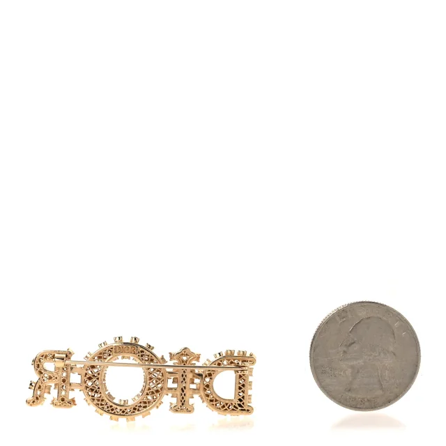 Dior Metal Crystal Brooch Gold in Gold from FASHIONPHILE, photo 2 of 3