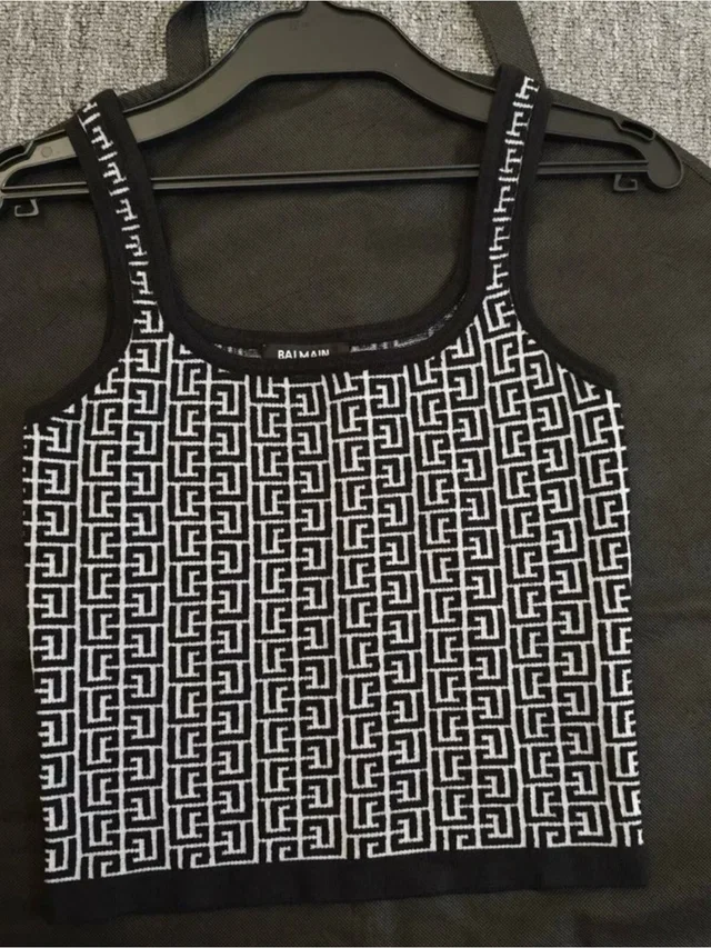 Balmain Geometric Logo Knit Tank in black|white from Poshmark
