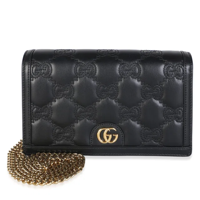 Gucci Black Calfskin GG Matelasse Chain Wallet in Black Calfskin from myGemma