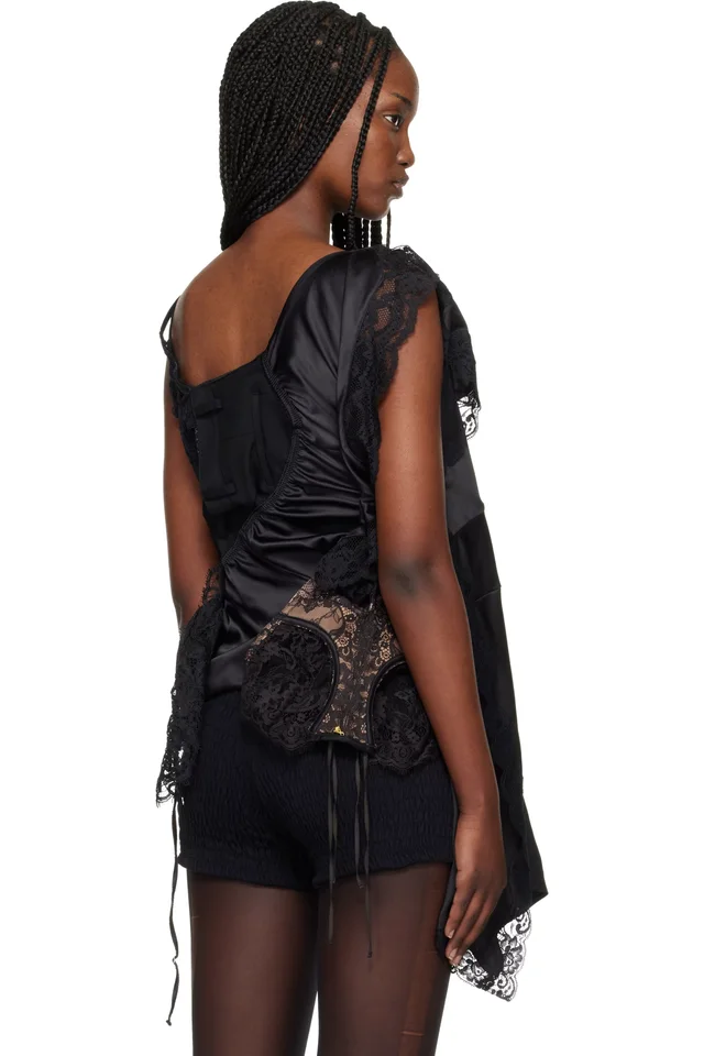 Junya Watanabe Black Peach John Edition W-Name Drape Top, photo 3 of 4 from SSENSE