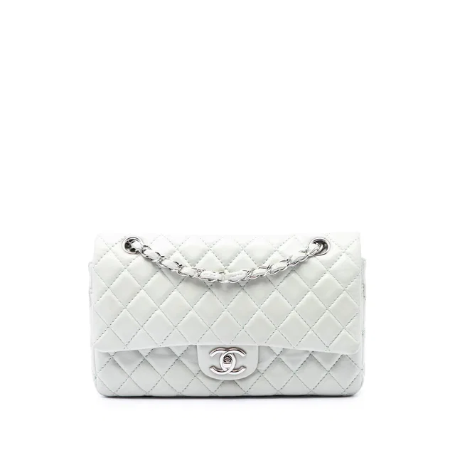 Green Chanel Medium Classic Lambskin Double Flap Shoulder Bag in Green Lambskin from Designer Revival