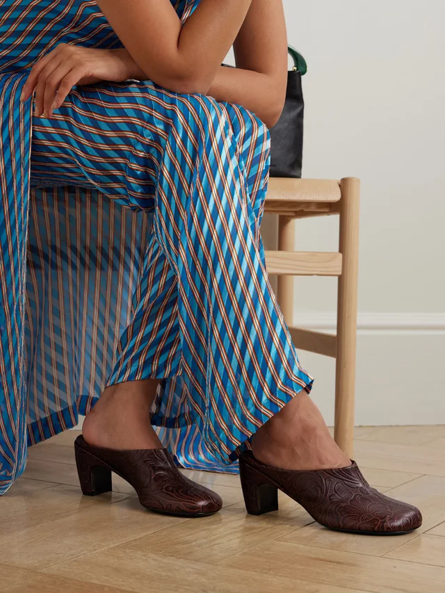 DRIES VAN NOTEN Embossed leather mules in Brown, photo 2 of 2 from NET-A-PORTER (Canada)