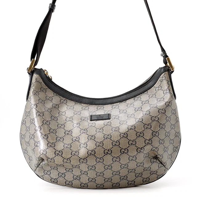 Gucci GG Crystal Shoulder Bag Gray/Black/Gold181092 PVC Leather in Black Leather from GALLERY RARE