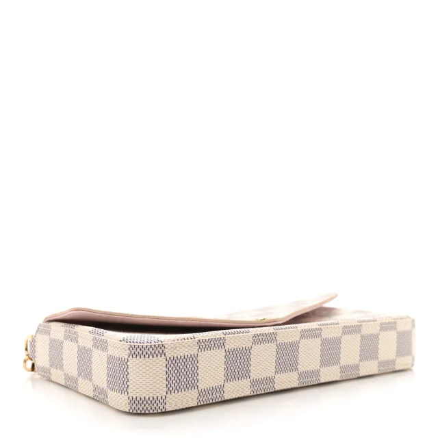 Louis Vuitton Damier Azur Pochette Felicie Chain Wallet Rose Ballerine in Pink Coated canvas from FASHIONPHILE, photo 5 of 12