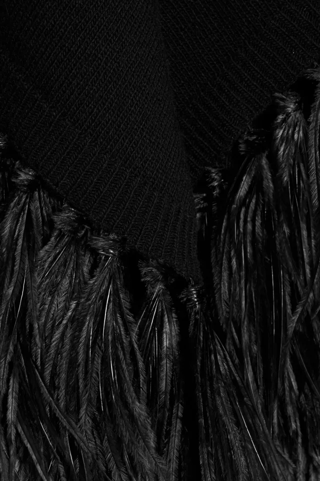 Valentino Garavani Feather-Trimmed Wool and Cashmere-Blend Poncho in Black, photo 8 of 8 from THE OUTNET