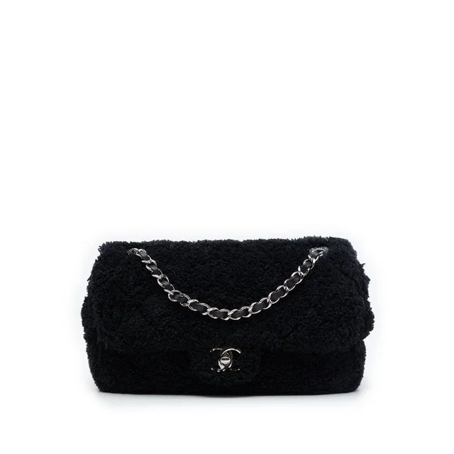 Black Chanel Medium Quilted Terry Cloth Coco Beach Flap Shoulder Bag in Black Woven leather from Designer Revival