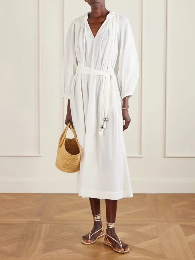 LISA MARIE FERNANDEZ Poet embellished belted cotton-voile midi dress in Beige, photo 2 of 2 from NET-A-PORTER (Canada)