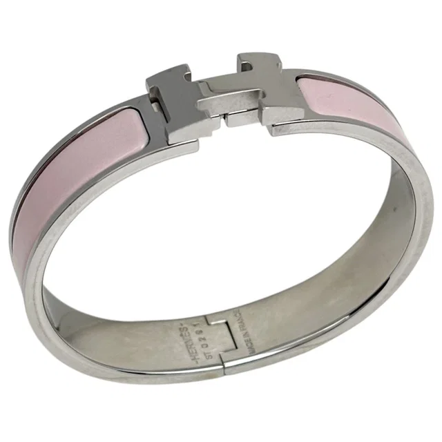 Hermès Clic Clac PM Bangle H Logo Metal Silver Pink Bracelet in Pink from The Reluxe