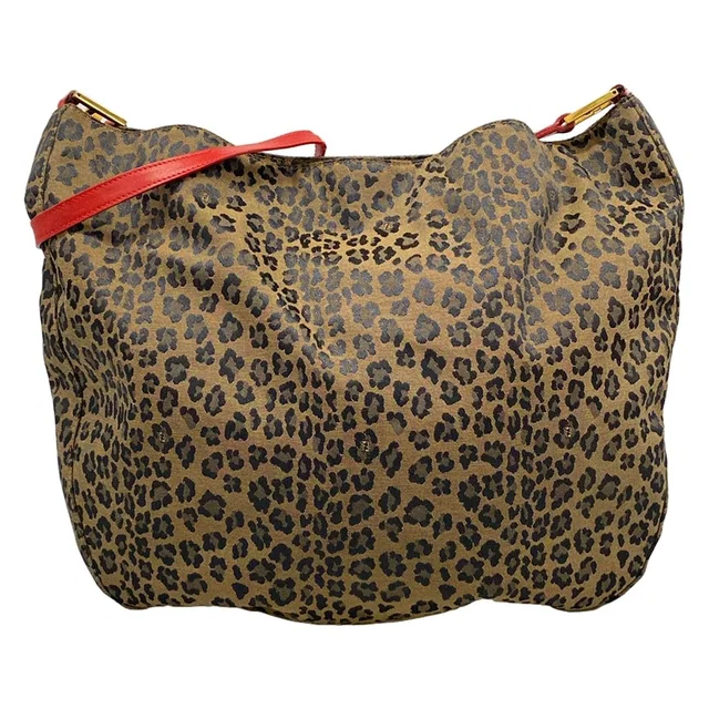 Fendi Shoulder Bag Khaki Black Red Leopard Print Leather in Black Leather from The Reluxe