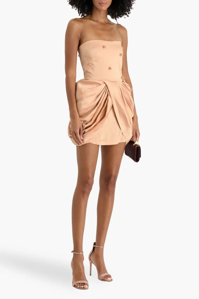 Stella McCartney Strapless Embellished Draped Mini Dress in Peach, photo 2 of 4 from THE OUTNET