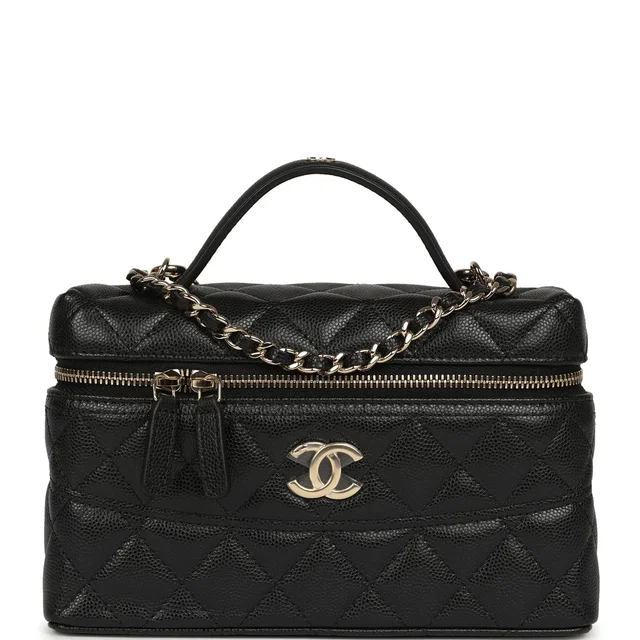 Chanel Top Handle Long Vanity Case in Black Caviar leather from Madison Avenue Couture