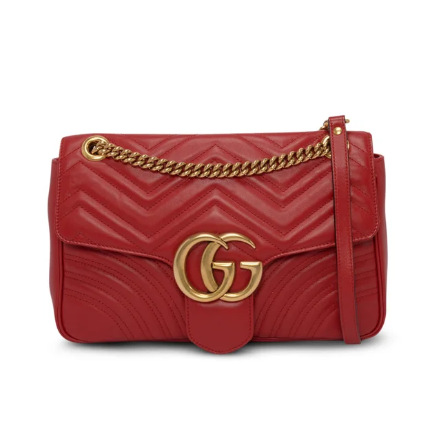 Gucci Matelasse Medium Marmont Shoulder Bag in Red Leather from Blue Spinach