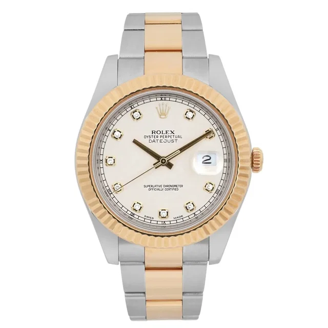 Rolex Datejust II 18K Yellow Gold Steel Cream Diamond Dial Men Watch in White from Truefacet