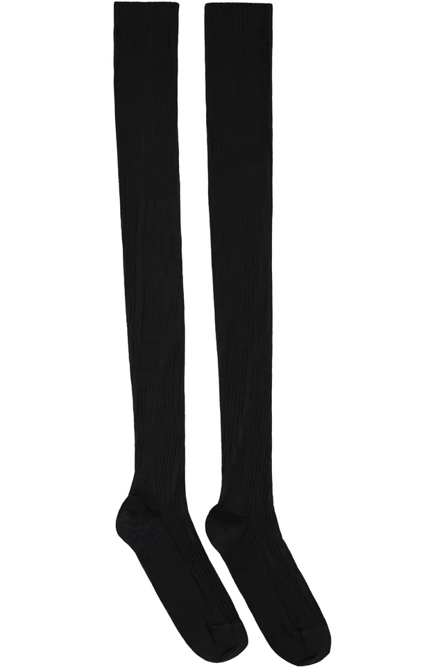Baserange Two-Pack Black & Blue Cotton Rib Overknee Socks, photo 2 of 3 from SSENSE