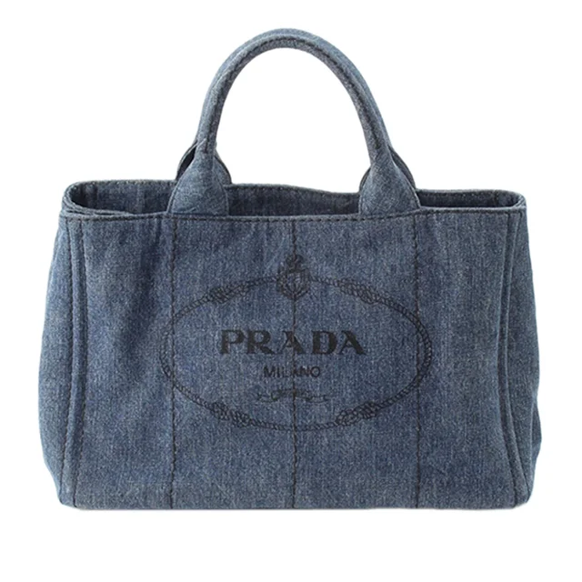 Blue Prada Denim Canapa Logo Tote Satchel in Blue Denim from Designer Revival