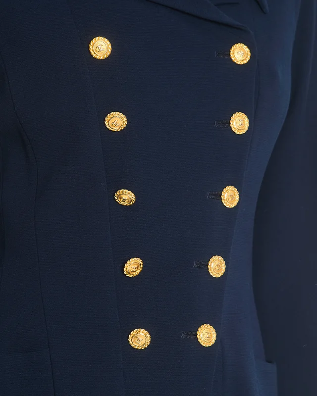Chanel Vintage Navy Double Breasted Wool Blazer Jacket and Skirt Set with Gold CC Logo Button Detail… in Navy Wool from Sellier, photo 2 of 2