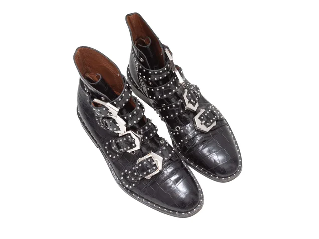 Black Givenchy Embossed Croc Buckle Ankle Boots Size 36 in Black Crocodile from Designer Revival, photo 2 of 2