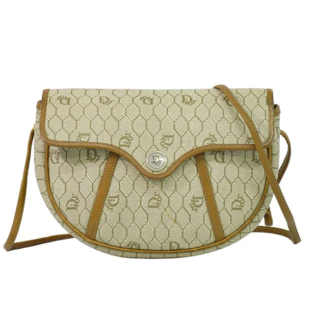 Dior Honeycomb Pattern Shoulder Bag Pochette Beige in Beige Leather from The Reluxe