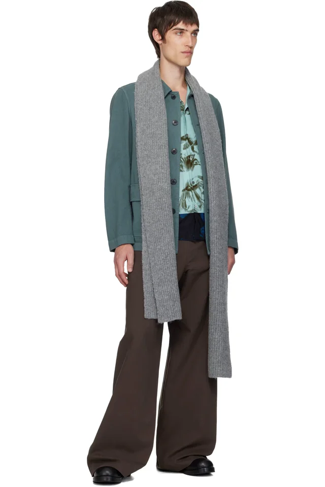 Dries Van Noten Gray Wool Scarf, photo 2 of 2 from SSENSE