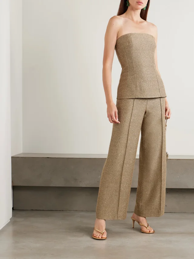 EMILIA WICKSTEAD Daffy pleated sequined metallic tweed wide-leg pants in Metallic, photo 2 of 2 from NET-A-PORTER (Canada)