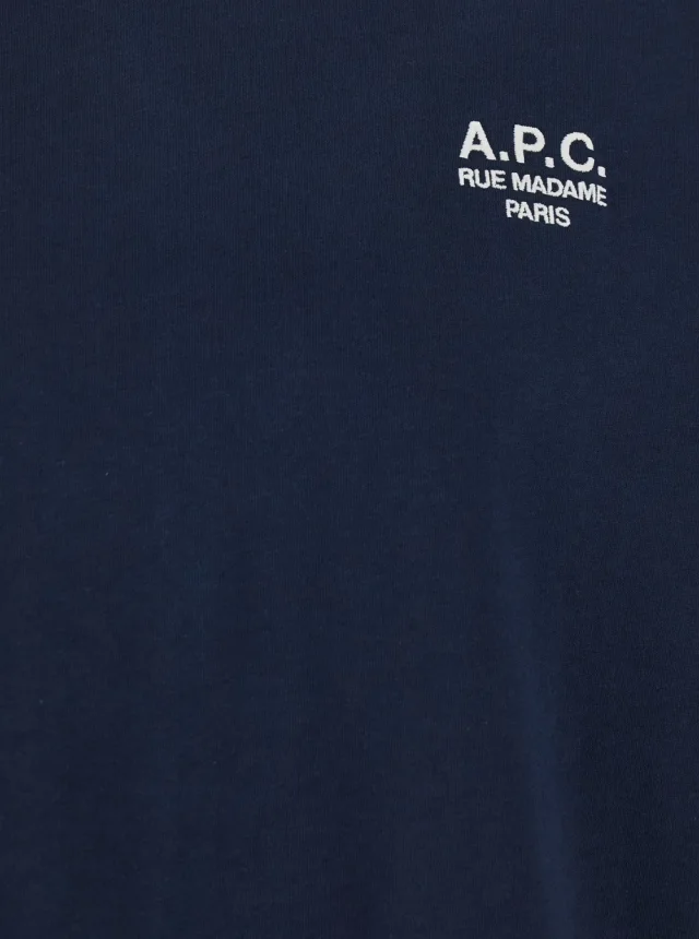 A.p.c. Blue Crewneck T-Shirt with Logo Embroidered on the Front in Cotton WOman in Blue 100% Biologic Cotton, photo 5 of 6 from Gaudenzi Boutique