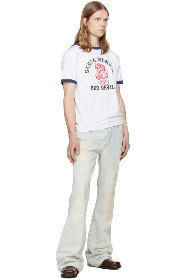COÛT DE LA LIBERTÉ Blue Jimmy Crispy Rigid Denim Flare Jeans, photo 4 of 4 from SSENSE
