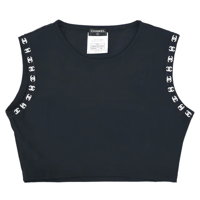 Chanel 1997 Cropped Tank Top Black #38 in Black Nylon from AMORE Vintage Tokyo