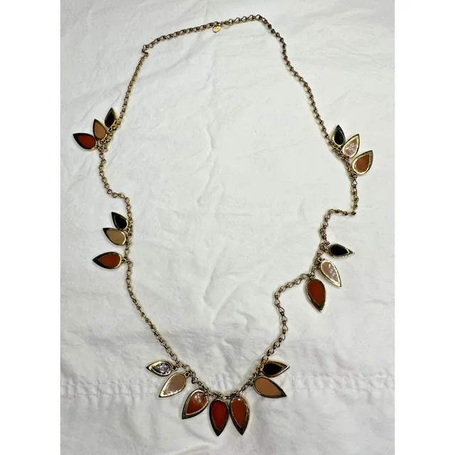 Lanvin Paris Necklace Gold Tone Links Leaf Pear Dangle Honey Brown Long 34 In in gold Resin from Poshmark