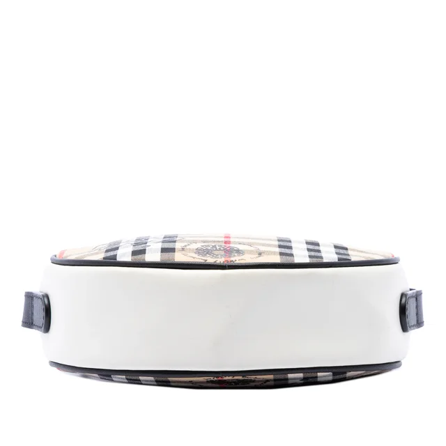 Beige Burberry House Check Canvas and Calfskin Cartoon Print Round Crossbody in Beige Calfskin from Designer Revival, photo 3 of 6