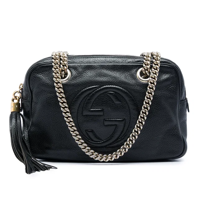 Black Gucci Pebbled Calfskin Soho Chain Zip Shoulder Bag in Black Calfskin from Designer Revival