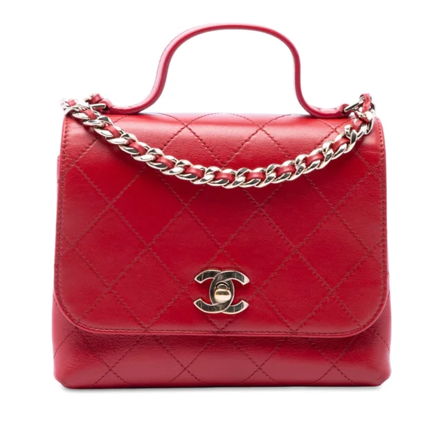 Red Chanel Small Quilted Calfskin Double Pocket Top Handle Flap Satchel in Red Calfskin from Designer Revival, photo 1 of 1