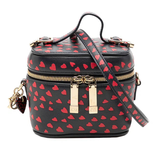 Blue Dior Micro Lambskin Heart Print Lady Dior Vanity Case in Blue Lambskin from Designer Revival